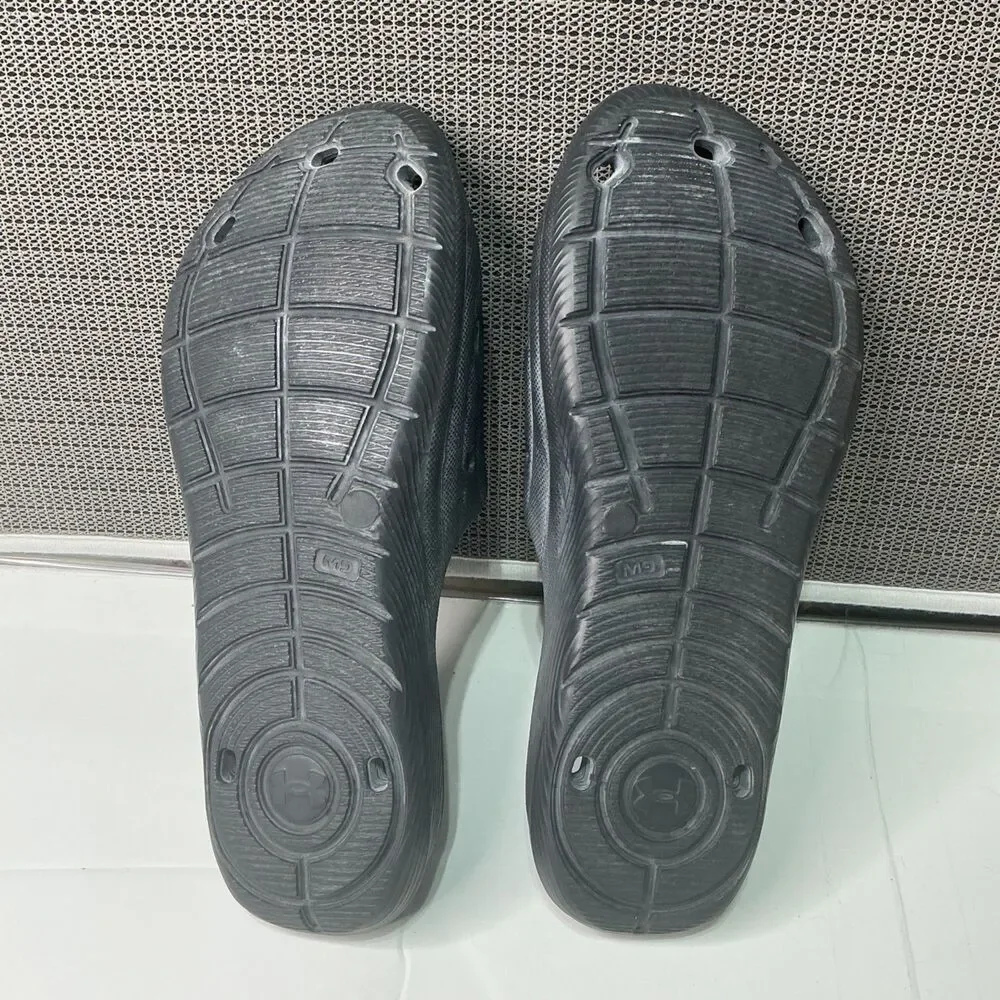 Under Armour men's solid black Locker IV slide shower sandals 9 M EUC